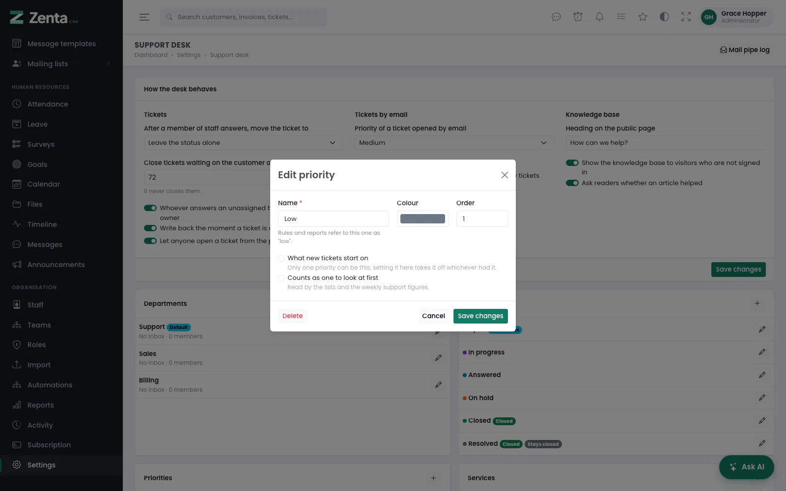 A priority. The line under the name is the fixed handle rules and reports use.